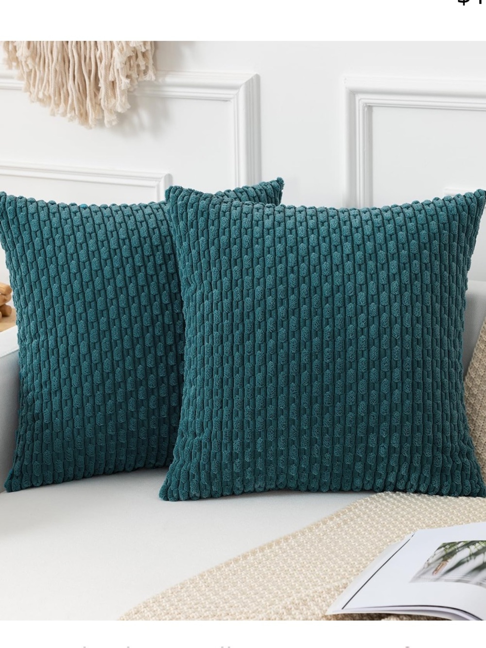Kevin Textile Soft Corduroy Pillow Covers SQUARE 20x20” (2-pack) TEAL BLUE
